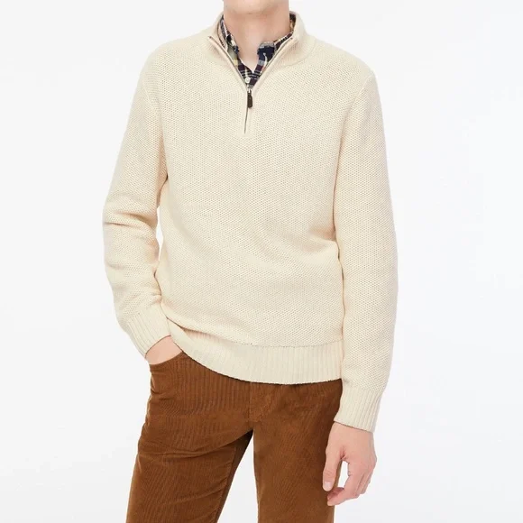 NWT | JCrew Cotton honeycomb knit half-zip | Sz M - Picture 1 of 6